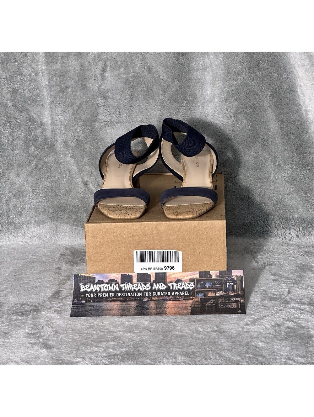 Pelle Moda Womens Sz. 8M Melody Denim Blue Cork Heeled Sandals Ankle Strap NEW